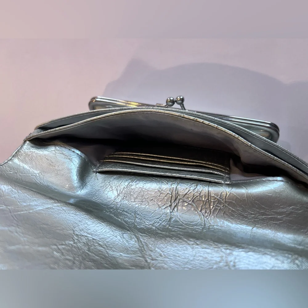 Silver Clutch Bag with magnetic closure coin purse & inside pockets